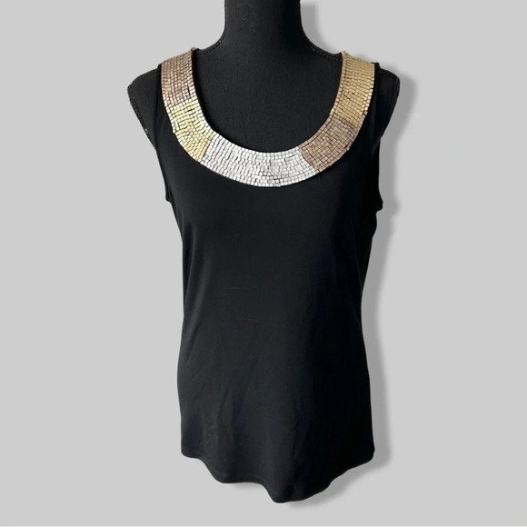 Conrad C Beaded Neckline Sleeveless Tank Top - Picture 1 of 12